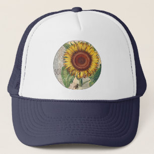 Solros Vintage Damask Blommönster Konst Truckerkeps