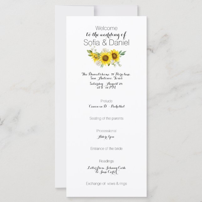 Solros vit ros vattenfärg bröllop Flat Kort (Framsida)