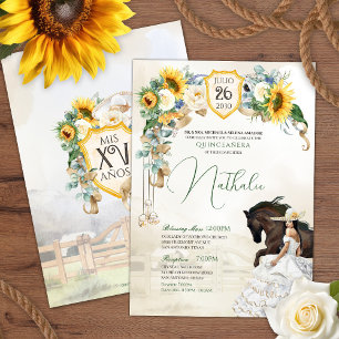 Solros Vit ros Watercolor Charra Quinceanera Inbjudningar