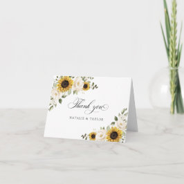 Solros Vita Blommor Grönska Rustik Bröllop Tack Kort