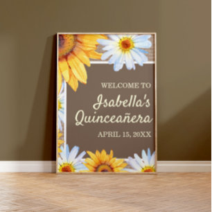 Solros Vita Tusenskönor Linne Quinceañera Välkomme Poster