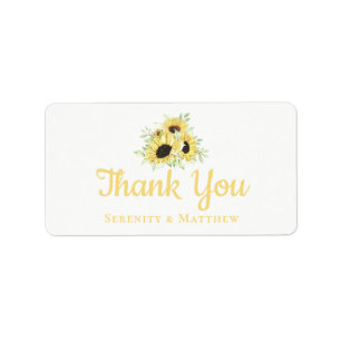 Solros Watercolor Blommigt Bröllop Tack Adressetikett