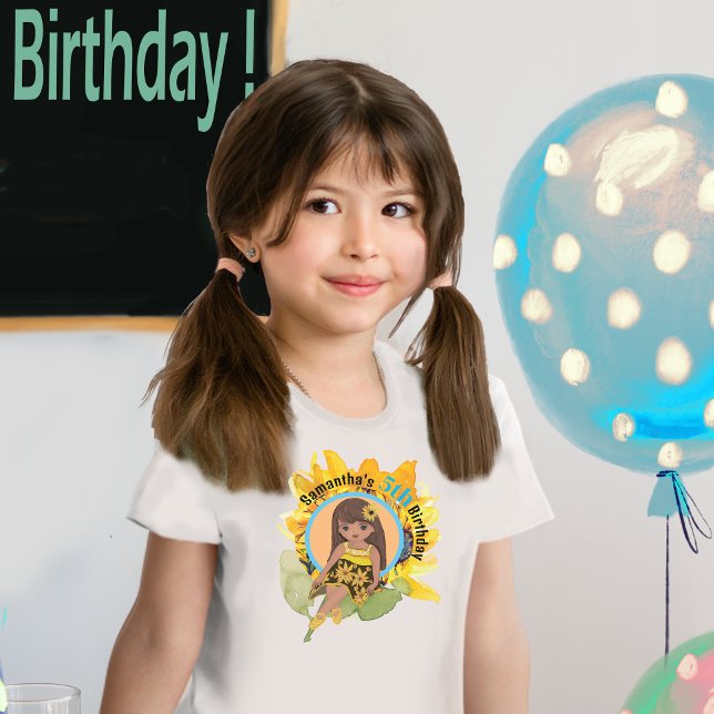 Solros Watercolor Femte tjejen Birthday T Shirt (Sunflower Watercolor Fifth Girl Birthday T-Shirt)
