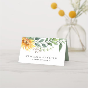 Solros Watercolor Modern Botaniska Bröllop Placeringskort
