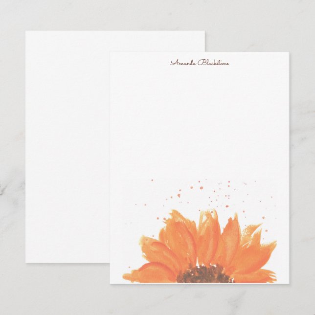 Solros Watercolor Pappersvaror Anteckningskort (Fram/baksida)