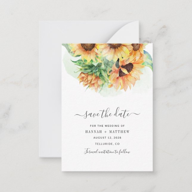 Solros Watercolor Script Bröllop Save The Date Anteckningskort (Framsida)