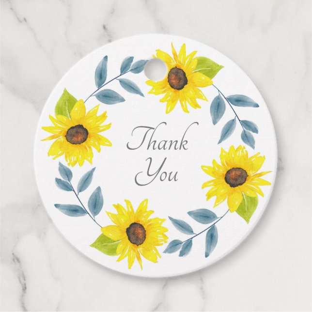 Solros Watercolor Wandefrand Gåvor Etiketter (Framsida)