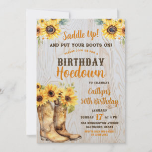 Solros Western Hoedown Rustic Birthday Cowgirl Inbjudningar