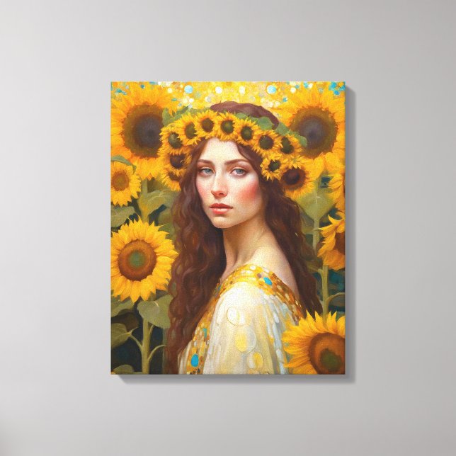 Solros Woman med andedräkt Canvastryck (Framsida)