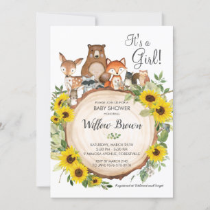 Solros Woodland Animals Baby Shower Girl Inbjudningar