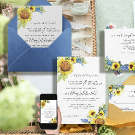 Solrosa Blommigt Blue Eucalyptus BOHO Chic Bröllop Inbjudningar