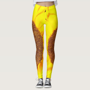 Solrosa Gult Brown Blommigt Leggings