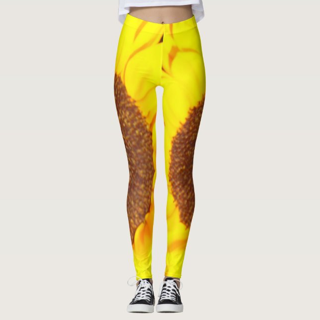 Solrosa Gult Brown Blommigt Leggings (Framsida)