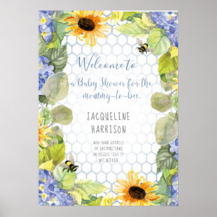 Solrosa Mamma till Bee Bumblebee Blue Hydrangea Poster