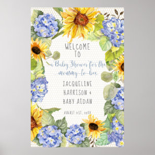 Solrosa Mamma till Bee Bumblebee Blue Hydrangeas Poster