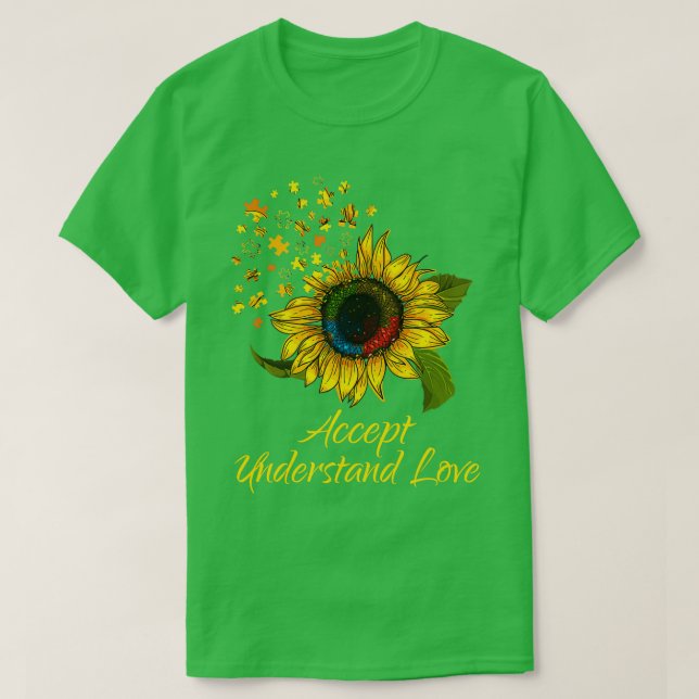 Solrosacceptans för Kärlek Autism Awareness T Shirt (Design framsida)