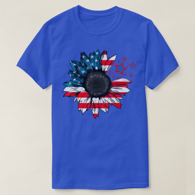 Solrosamerikansk amerikansk flagga den 4 juli t shirt (Design framsida)