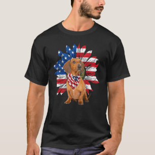 Solrosamerikansk Flagga Red Dachshund 4:e juli T Shirt