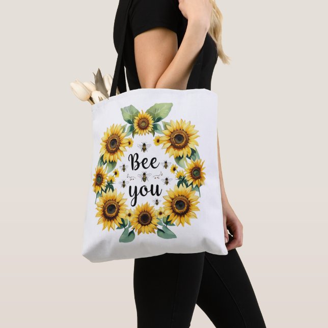 Solrosar Bee You Inspirerande Motiverande  Tygkasse (Närbild)