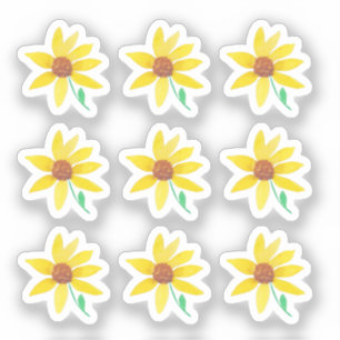 Solrosar Blommig Handmålad Akvarell Klistermärken