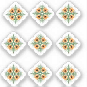 Solrosar Blommig Handritad Klistermärkessats Klistermärken
