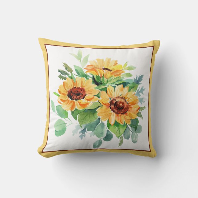Solrosar i akvarell Kuddvar » Throw Pillow » blir  Kudde (Framsida)