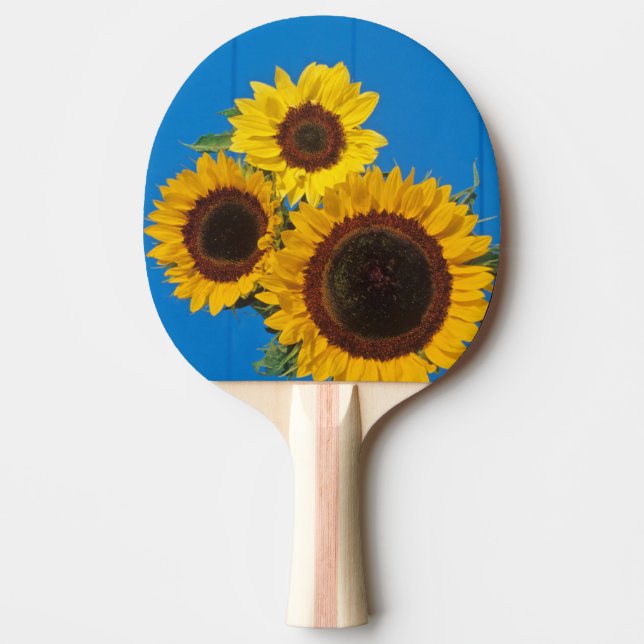 Solrosar mot blå staket pingisracket (Framsidan)
