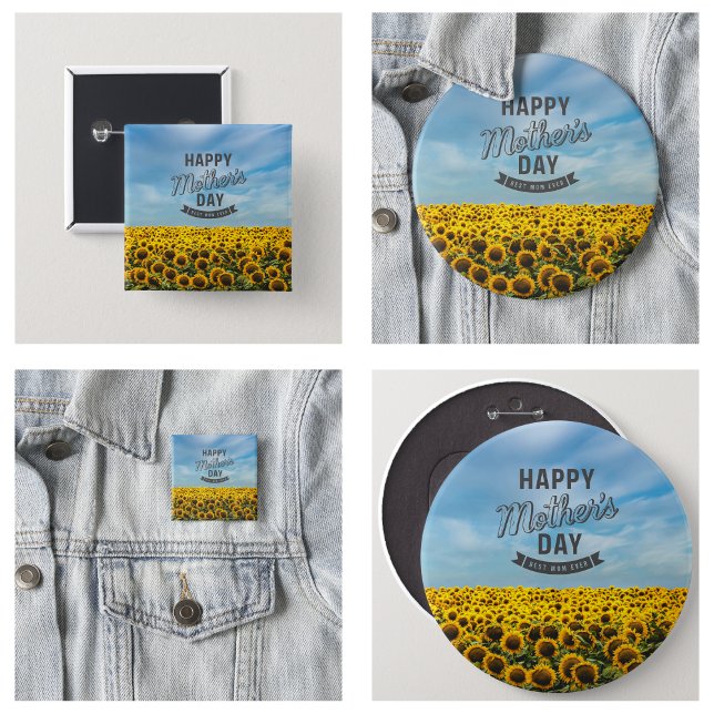 Solrosar Stylish Elegant Bästa Mamma Någon Gångs B Knapp (Sunflowers Stylish Elegant Best Mom Ever Floral buttons)