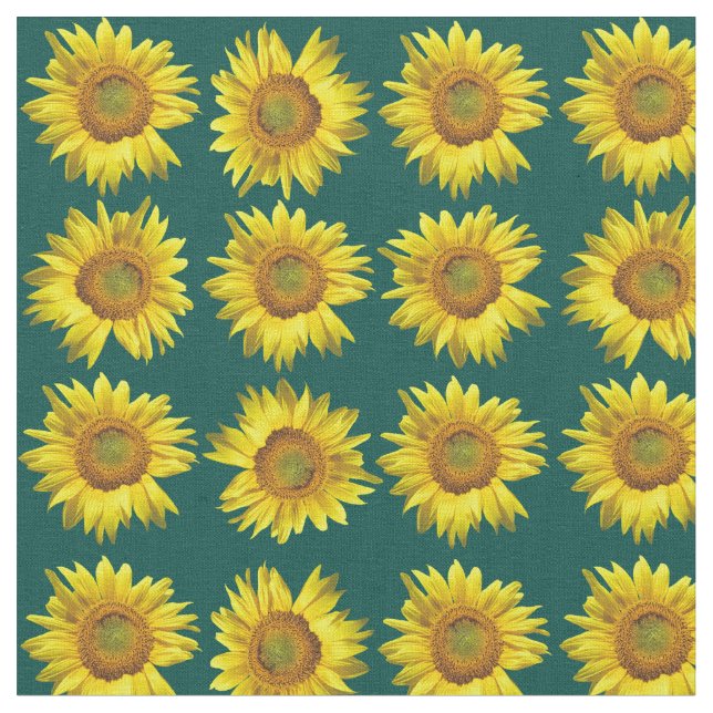 Solrosar Teal Mönster Sy Material Tyg (Närbild)