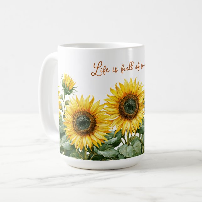 Solrosar vattenfärg med anpassad text kaffemugg (Framsida vänster)