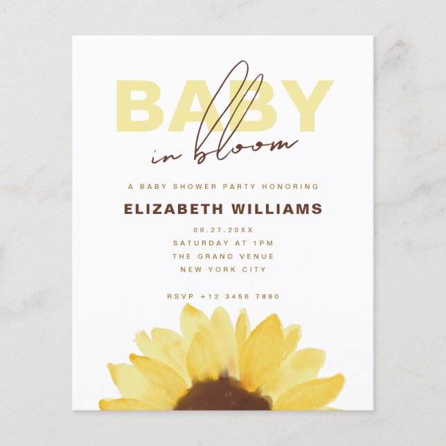 Solrosbaby i blom Baby Shower-inbjudan  (Framsida)