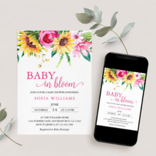 Solrosbaby i blom Baby Shower-inbjudan Inbjudningar