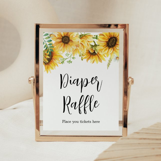 Solrosbabyskor Diaper Raffle Poster (Sunflower Girl Baby Shower Diaper Raffle Sign)