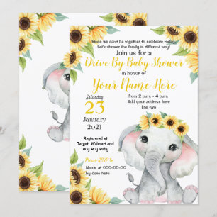 Solrosbabyskor Elephant Yelow Girl Card Inbjudningar