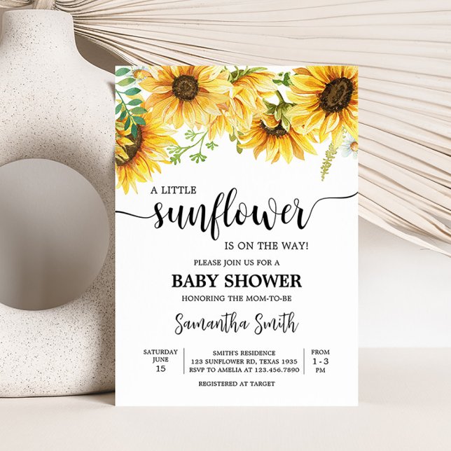 Solrosbabyskor Inbjudningar (Sunflower Girl Baby Shower Invitation)