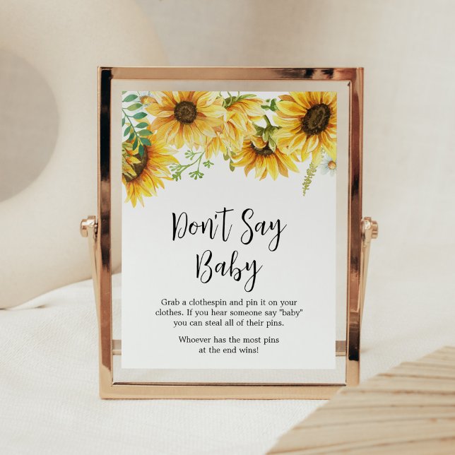 Solrosbabyskor Säg inte Baby Poster (Sunflower Girl Baby Shower Don't Say Baby Sign)