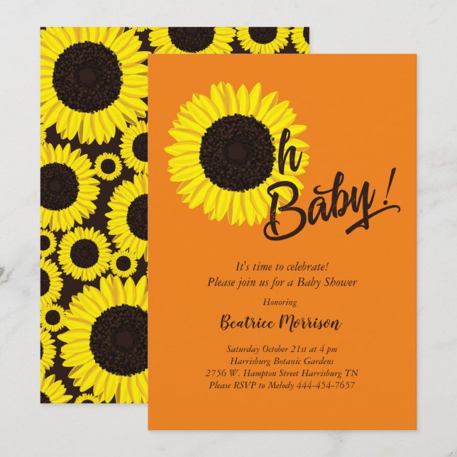 Solrosbabyskor, sommar inbjudningar (Fram/baksida)