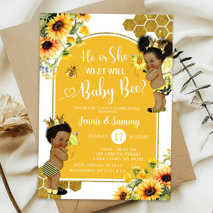 Solrosbee Afro Girl Gender Reveal Inbjudningar
