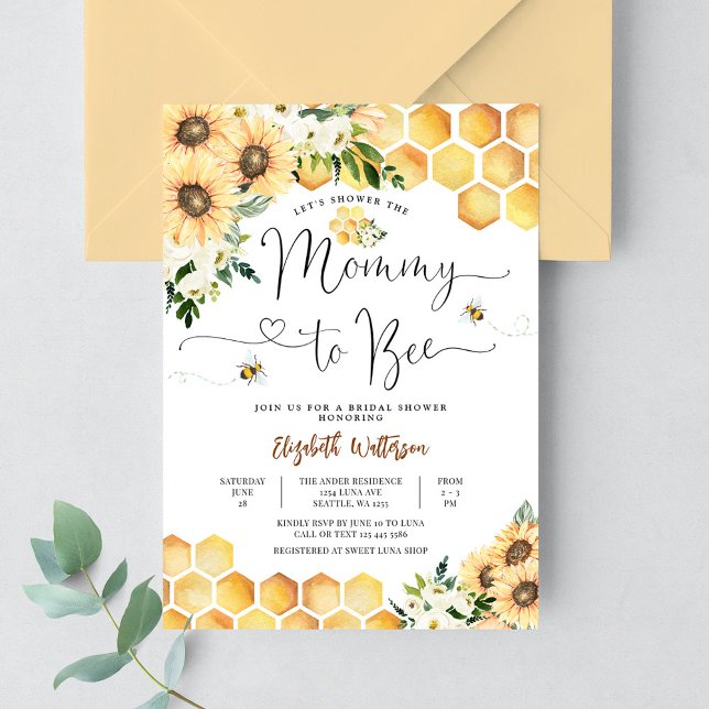Solrosbi Mamma till Bee Baby Shower Inbjudningar (Skapare uppladdad)