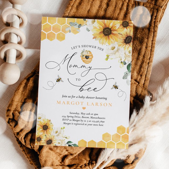 Solrosbin Babyskare Mamma till Bee Baby Shower Inbjudningar (Skapare uppladdad)