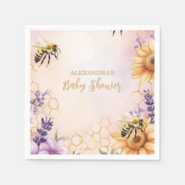 Solrosbin Babyskare Mamma till Bee Baby Shower Pappersservett (Framsidan)