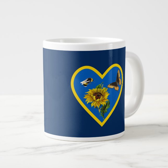 Solrosbin Butterfly Blue Gult Heart på marinen Jumbo Mugg (Framsida höger)