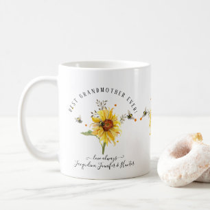 Solrosbin med vattenfärg Bästa mormor någonsin Kaffemugg