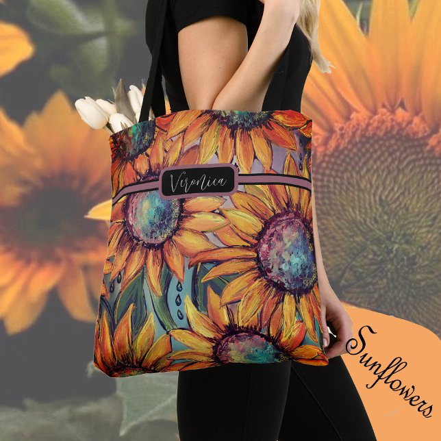 Solrosblå Orange Tygkasse (Sunflower Orange Blue Tote )
