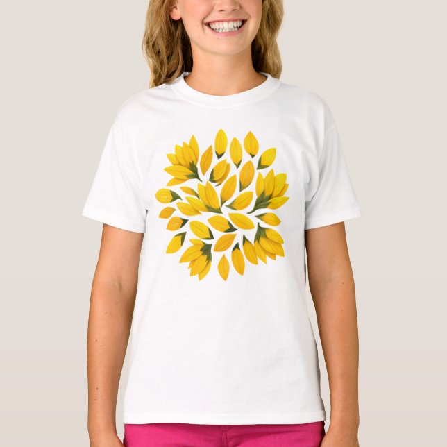 Solrosblad – Ljus Blommig Design för Barn  T Shirt (Framsida)