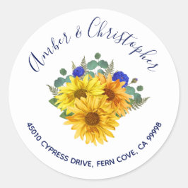 Solrosblått Ro Bröllop Adress kuvertförsegling Runt Klistermärke