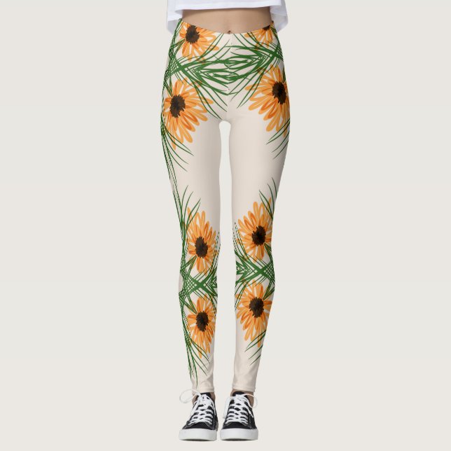 Solrosblomkålsbalkväxter Yoga Mönster Legging (Framsida)