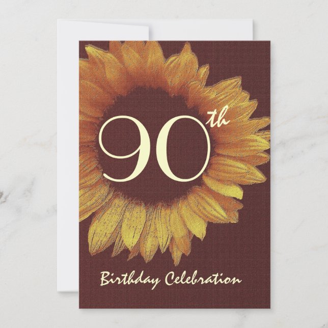 Solrosblomma 90:e Födelsedagsfest inbjudan Guld (Framsida)
