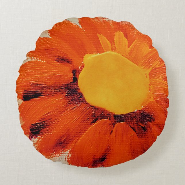 Solrosblomma av vibrant Orange Rund Kudde (Framsidan)