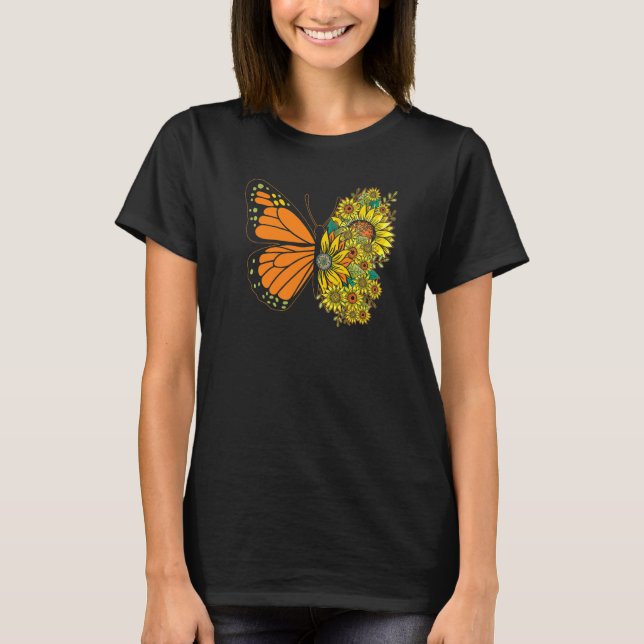 Solrosblomma Blommigt Kvinnor flickor Butterflies T Shirt (Framsida)